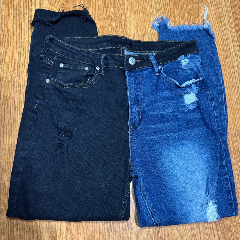 Almost Famous Two-Tone Distressed Mom Jeans